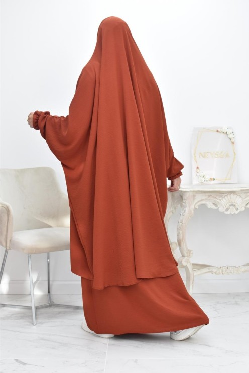 jilbab 2 pieces fluide manche froufrou haut de gamme et pas cher