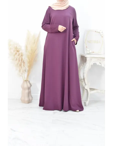 Superbe abaya islamique manches dentelle sans artifice casual