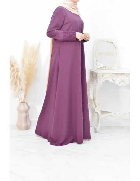 Superbe abaya islamique manches dentelle sans artifice casual