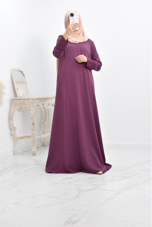 Superbe abaya islamique manches dentelle sans artifice casual