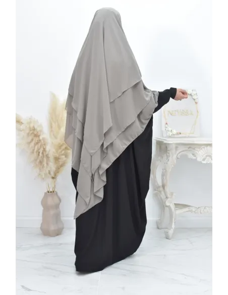 Long khimar 3 voiles en mousseline pour femme musulmane voilée