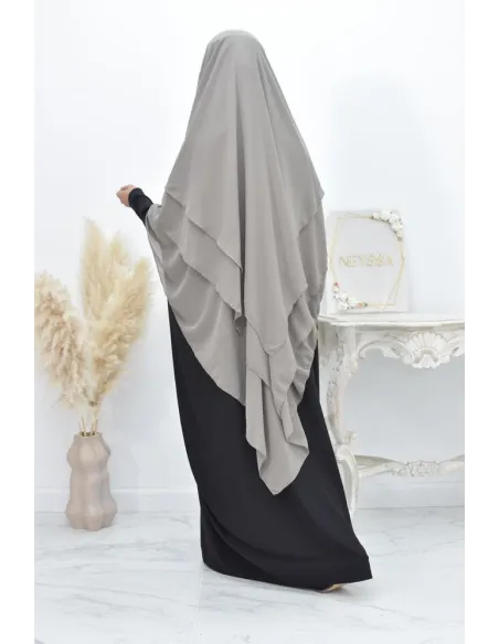 Long khimar 3 voiles en mousseline pour femme musulmane voilée