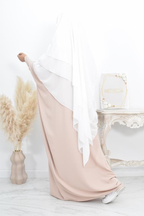 Long khimar 3 voiles en mousseline pour femme musulmane voilée