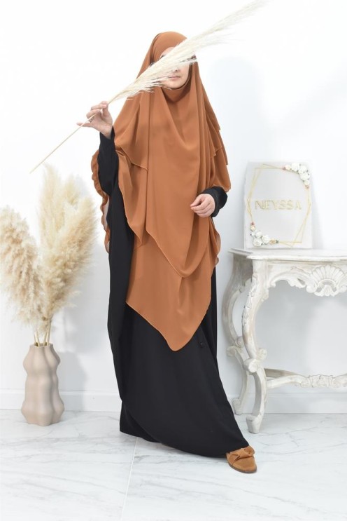 Long khimar 3 voiles en mousseline pour femme musulmane voilée