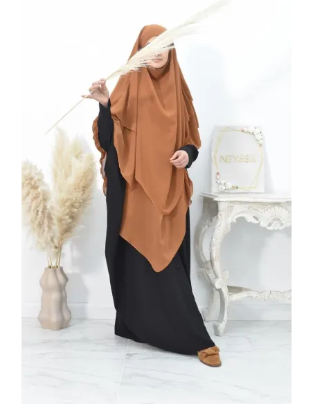 Long khimar 3 voiles en mousseline pour femme musulmane voilée