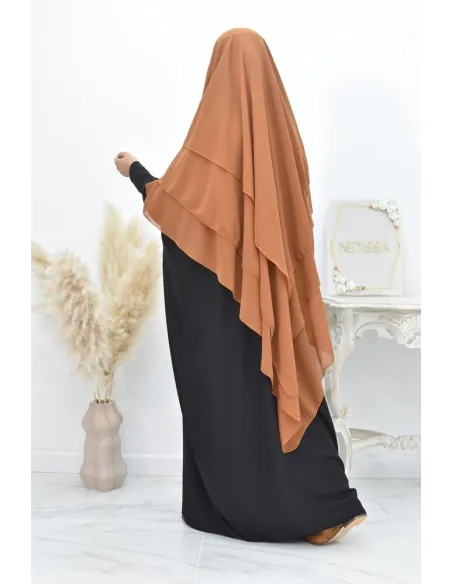 Long khimar 3 voiles en mousseline pour femme musulmane voilée