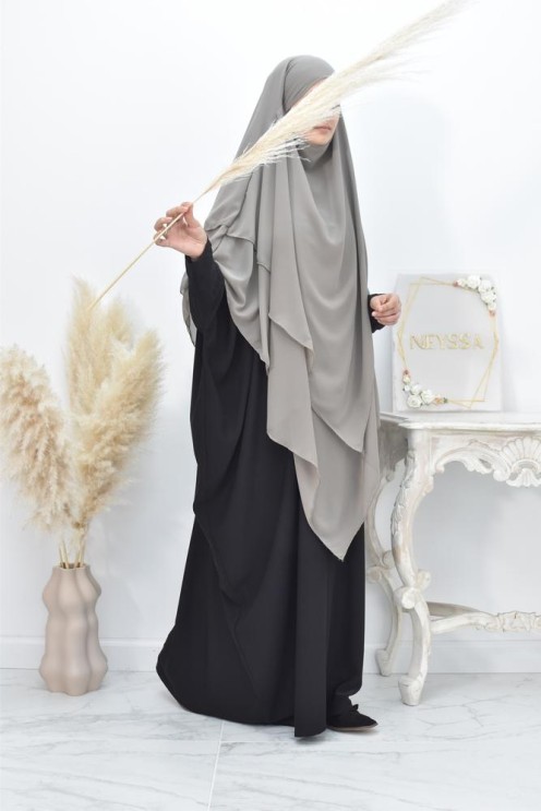 Long khimar 3 voiles en mousseline pour femme musulmane voilée