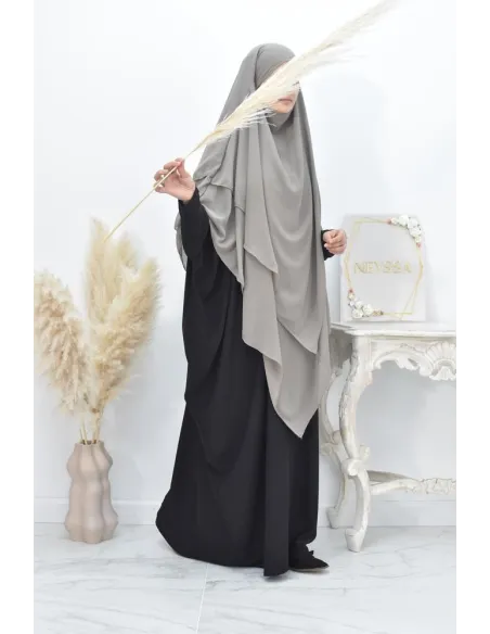 Long khimar 3 voiles en mousseline pour femme musulmane voilée