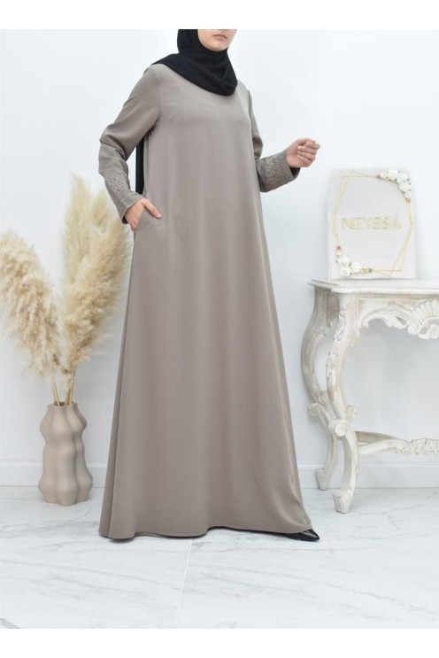 Superbe abaya islamique manches dentelle sans artifice casual
