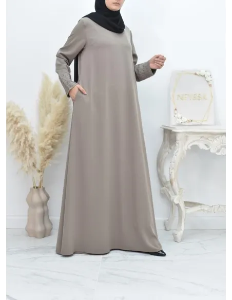 Superbe abaya islamique manches dentelle sans artifice casual