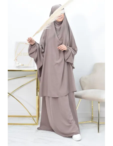 Ensemble jilbab 2 pièces tissu haut de gamme couleurs tendances