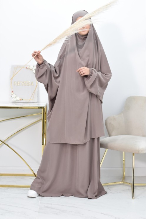 Ensemble jilbab 2 pièces tissu haut de gamme couleurs tendances