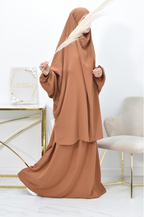 Ensemble jilbab 2 pièces tissu haut de gamme couleurs tendances