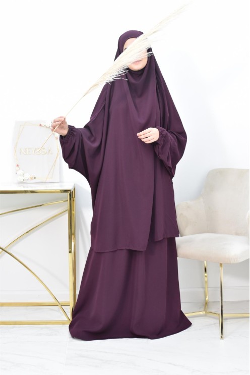 Ensemble jilbab 2 pièces tissu haut de gamme couleurs tendances