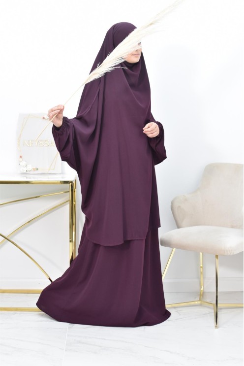 Ensemble jilbab 2 pièces tissu haut de gamme couleurs tendances