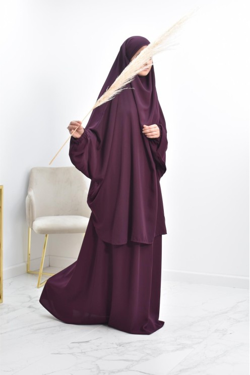 Ensemble jilbab 2 pièces tissu haut de gamme couleurs tendances