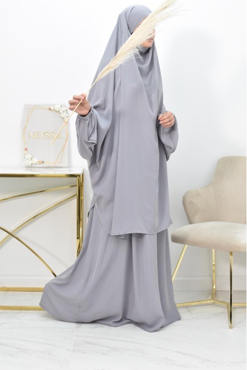 Ensemble jilbab 2 pièces tissu haut de gamme couleurs tendances