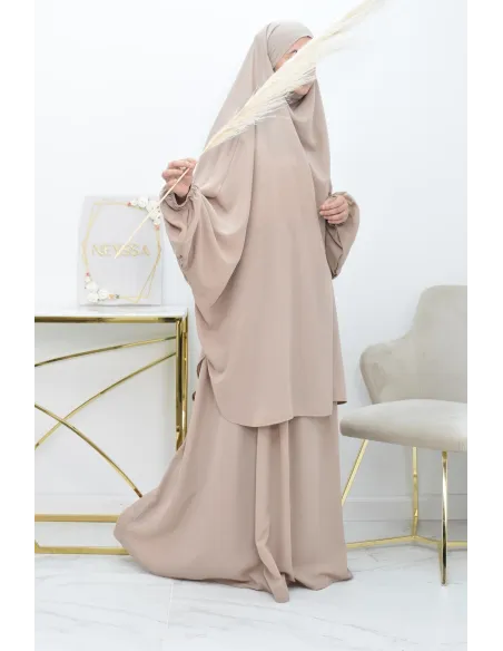 Ensemble jilbab 2 pièces tissu haut de gamme couleurs tendances