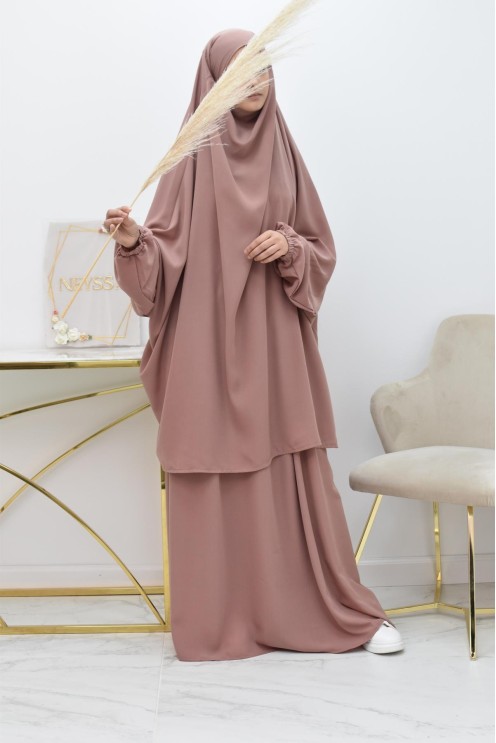 Ensemble jilbab 2 pièces tissu haut de gamme couleurs tendances
