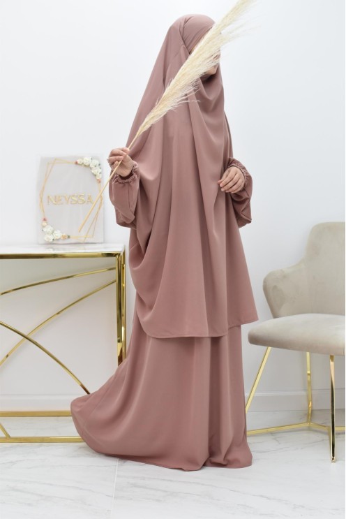Ensemble jilbab 2 pièces tissu haut de gamme couleurs tendances