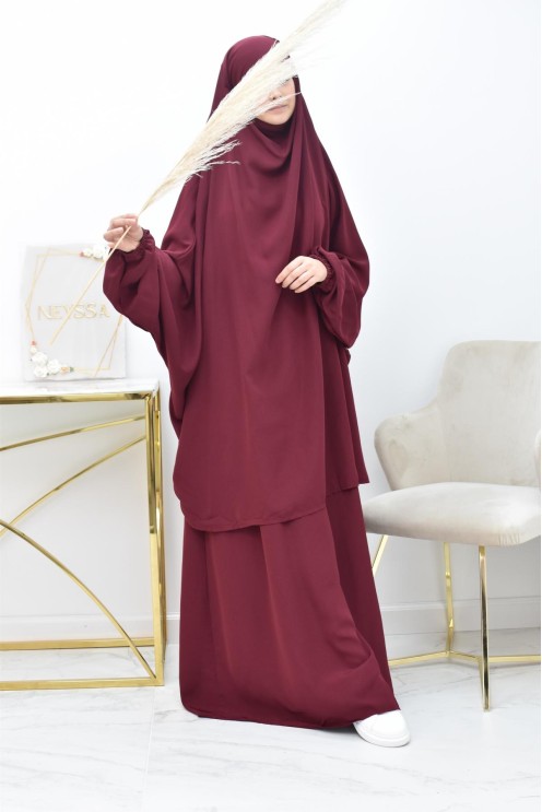 Ensemble jilbab 2 pièces tissu haut de gamme couleurs tendances