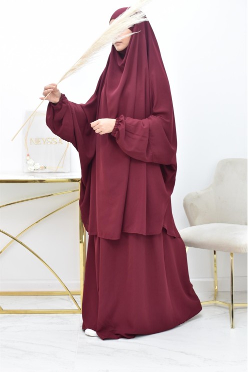 Ensemble jilbab 2 pièces tissu haut de gamme couleurs tendances