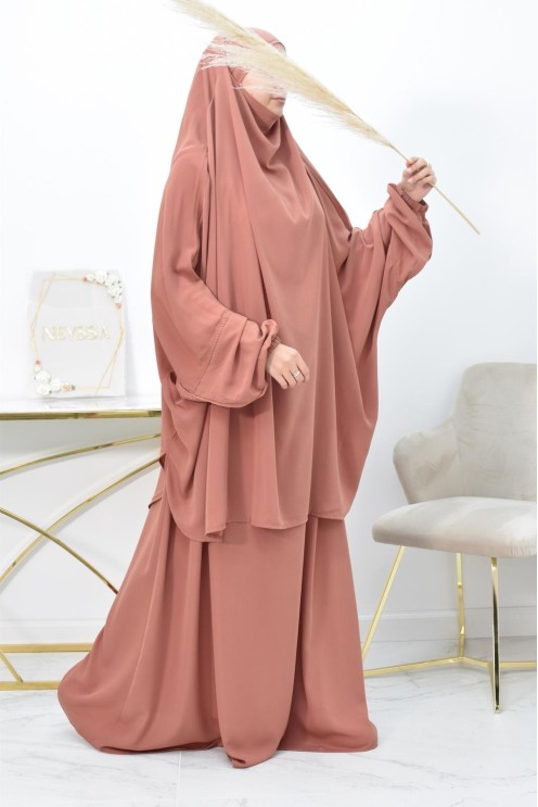 Ensemble jilbab 2 pièces tissu haut de gamme couleurs tendances