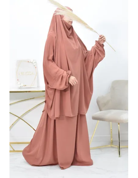 Ensemble jilbab 2 pièces tissu haut de gamme couleurs tendances