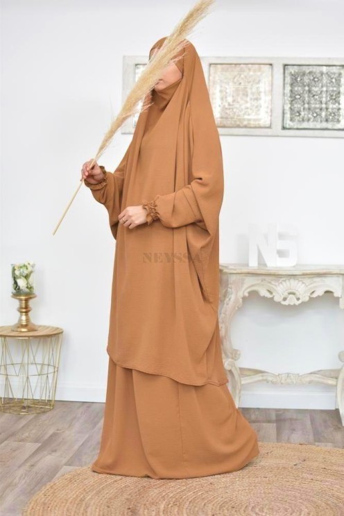 jilbab 2 pieces fluide manche froufrou haut de gamme et pas cher