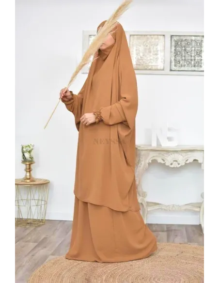 jilbab 2 pieces fluide manche froufrou haut de gamme et pas cher