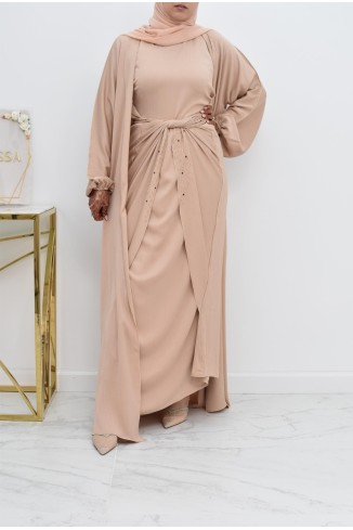 Abaya Dubaï 4 pièces ensemble originale avec tablier Aïd 2022
