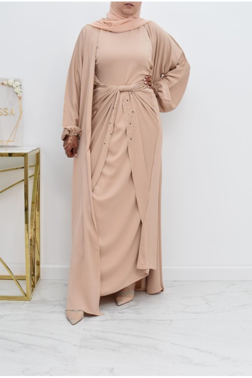 Abaya Dubaï 4 pièces ensemble originale avec tablier Aïd 2022