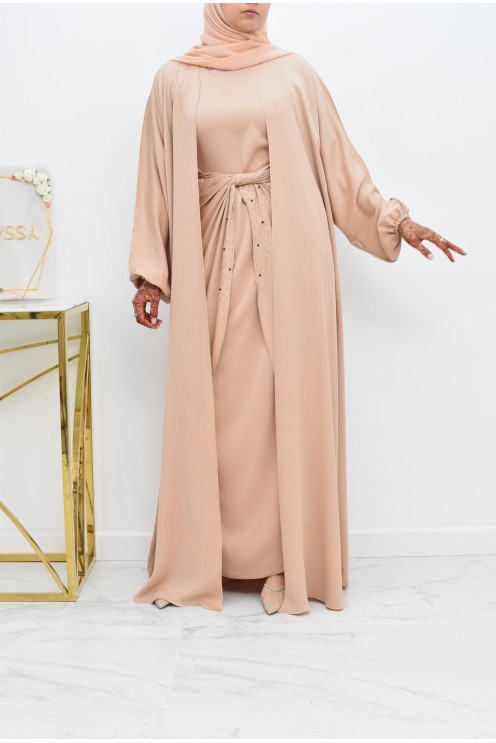 Abaya Dubaï 4 pièces ensemble originale avec tablier Aïd 2022
