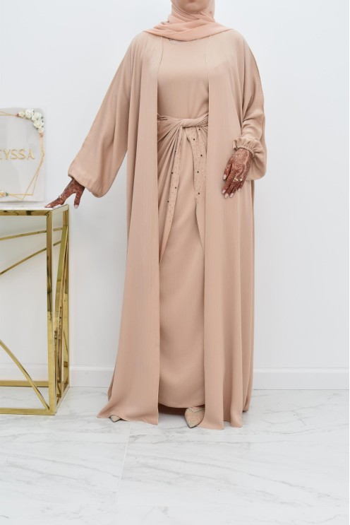 Abaya Dubaï 4 pièces ensemble originale avec tablier Aïd 2022