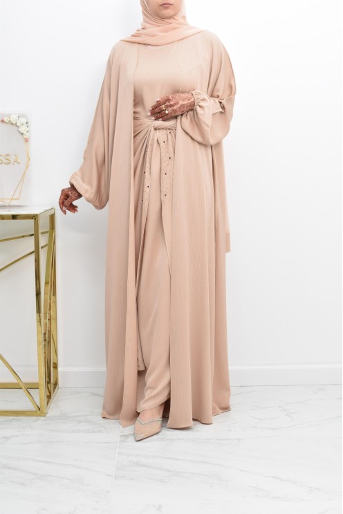 Abaya Dubaï 4 pièces ensemble originale avec tablier Aïd 2022