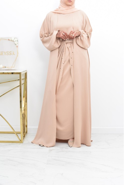 Abaya Dubaï 4 pièces ensemble originale avec tablier Aïd 2022