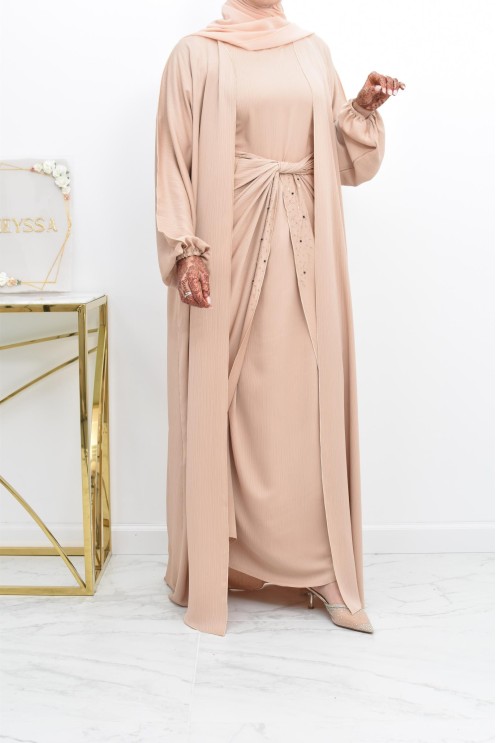 Abaya Dubaï 4 pièces ensemble originale avec tablier Aïd 2022