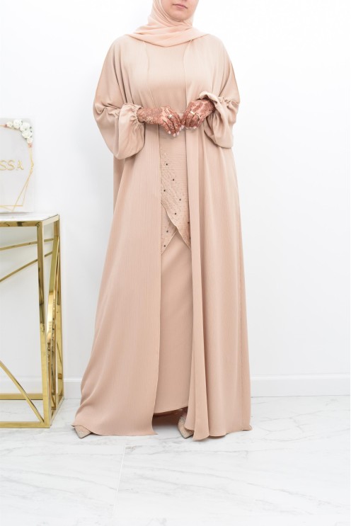 Abaya Dubaï 4 pièces ensemble originale avec tablier Aïd 2022