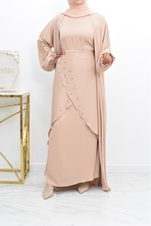 Abaya Dubaï 4 pièces ensemble originale avec tablier Aïd 2022