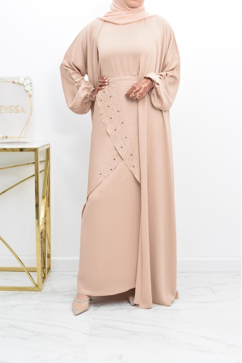 Abaya Dubaï 4 pièces ensemble originale avec tablier Aïd 2022