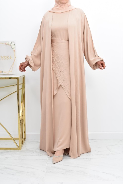 Abaya Dubaï 4 pièces ensemble originale avec tablier Aïd 2022