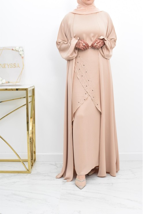 Abaya Dubaï 4 pièces ensemble originale avec tablier Aïd 2022