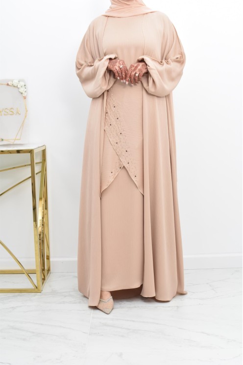 Abaya Dubaï 4 pièces ensemble originale avec tablier Aïd 2022