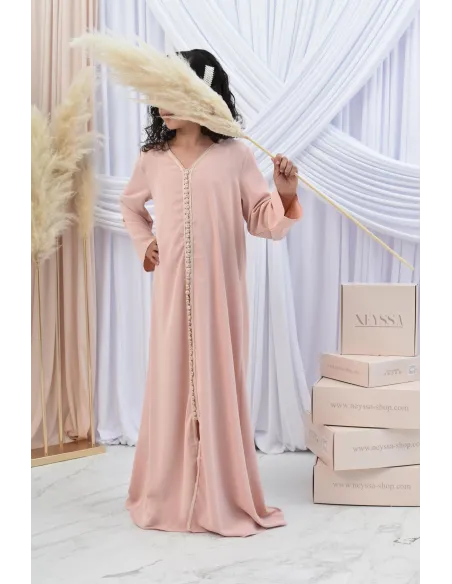 Abaya style djellaba mère ou fille avec broderies boutonnées Aïd.