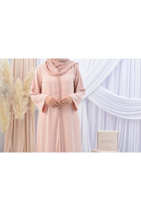 Abaya style djellaba mère ou fille avec broderies boutonnées Aïd.