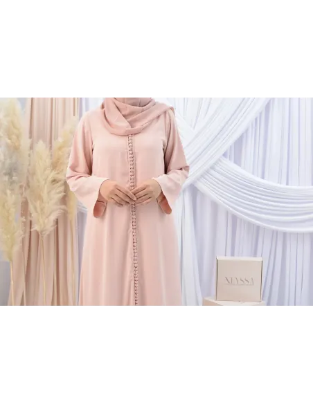 Abaya style djellaba mère ou fille avec broderies boutonnées Aïd.