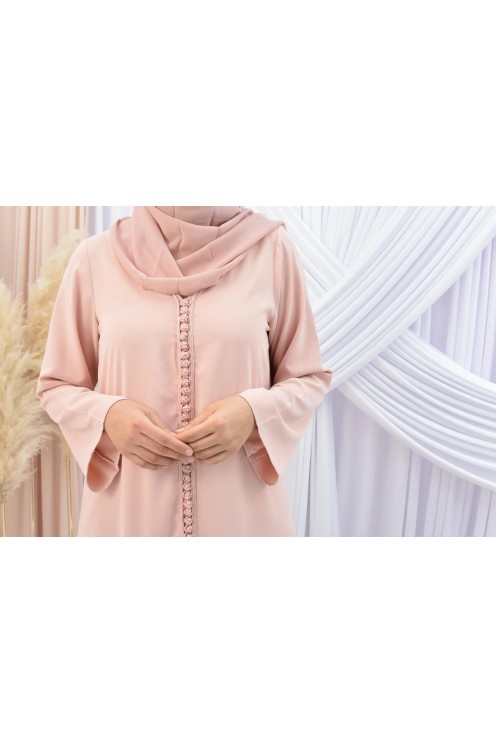 Abaya style djellaba mère ou fille avec broderies boutonnées Aïd.