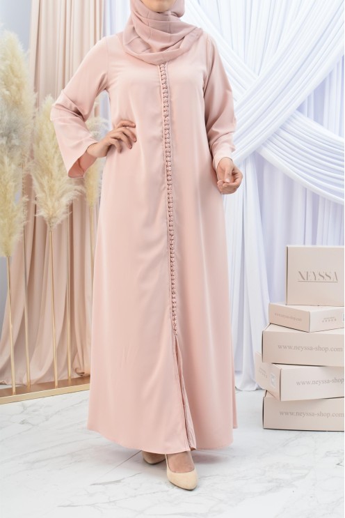 Abaya style djellaba mère ou fille avec broderies boutonnées Aïd.