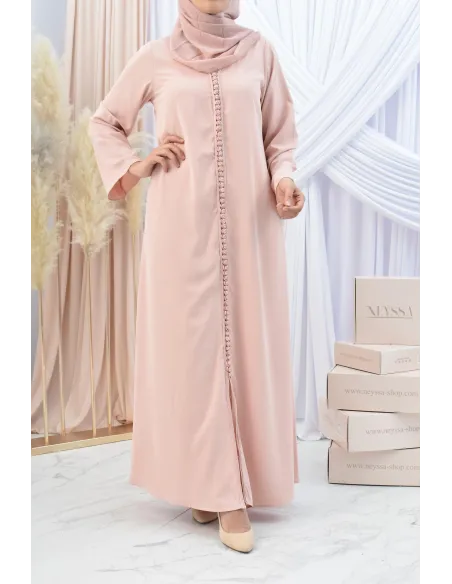 Abaya style djellaba mère ou fille avec broderies boutonnées Aïd.