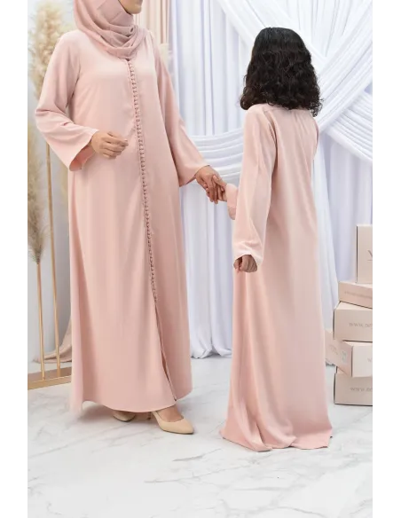Abaya style djellaba mère ou fille avec broderies boutonnées Aïd.